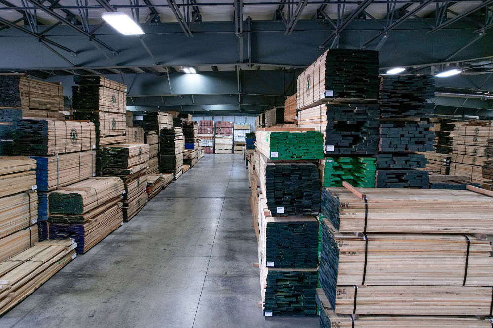 Big warehouse with lumber products